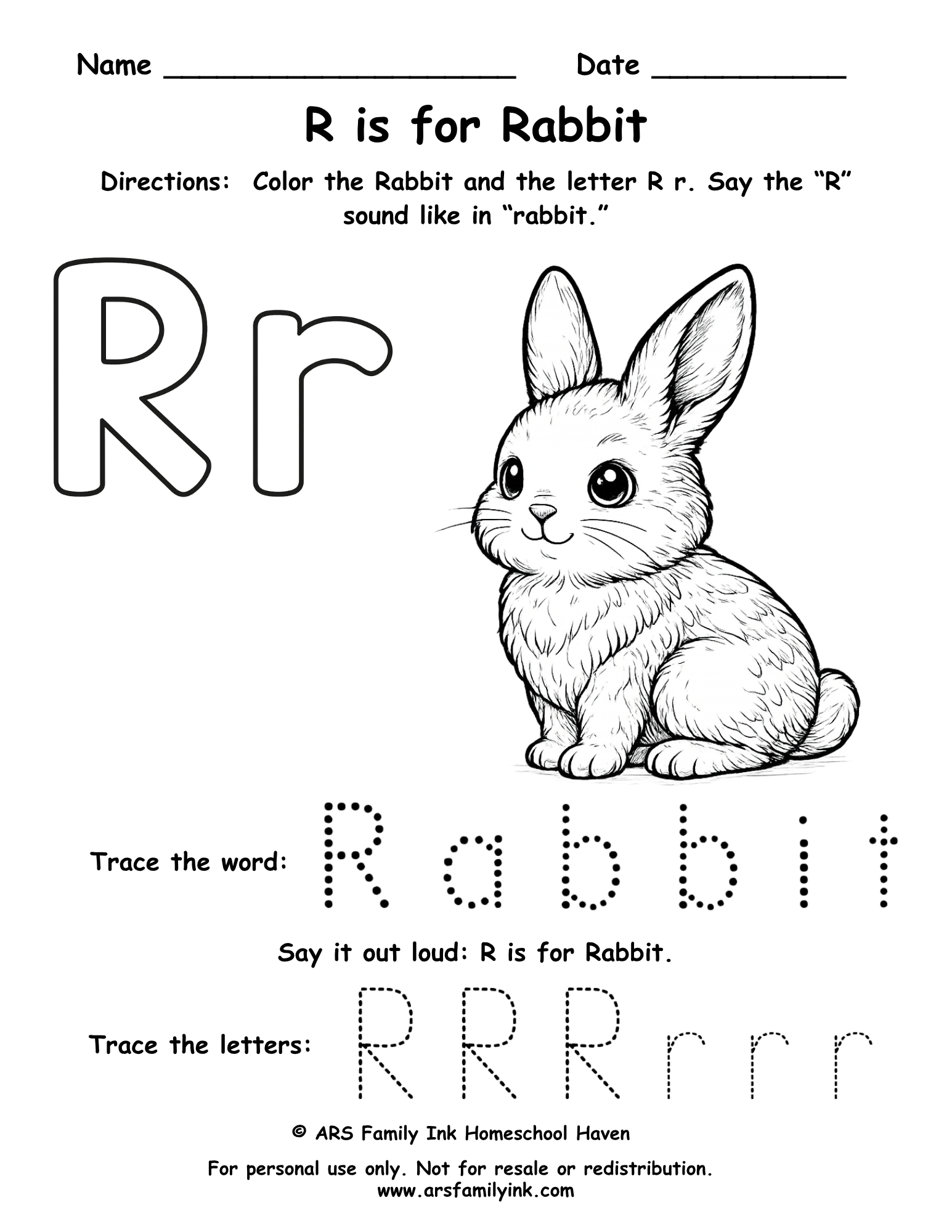 R is for Rabbit Worksheet (Free Printable Letter R Practice) – ARS ...