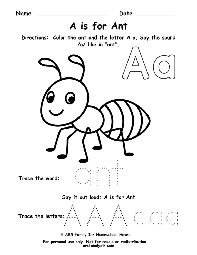 letter a tracing worksheet ant preschool printable
