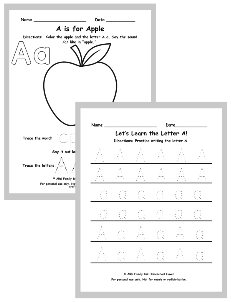alphabet worksheets A to Z for preschool tracing coloring letter recognition and phonics practice printable