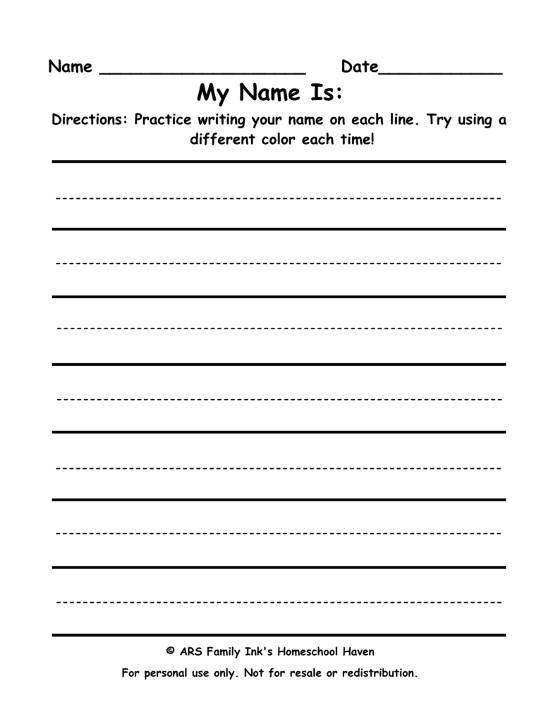 My Name Is worksheet for preschool name writing practice with tracing lines