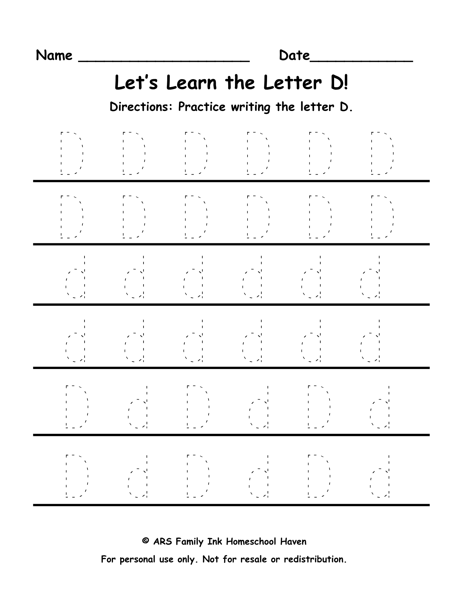 Letter D Tracing Worksheet (Free Printable for Preschool & Kindergarten ...