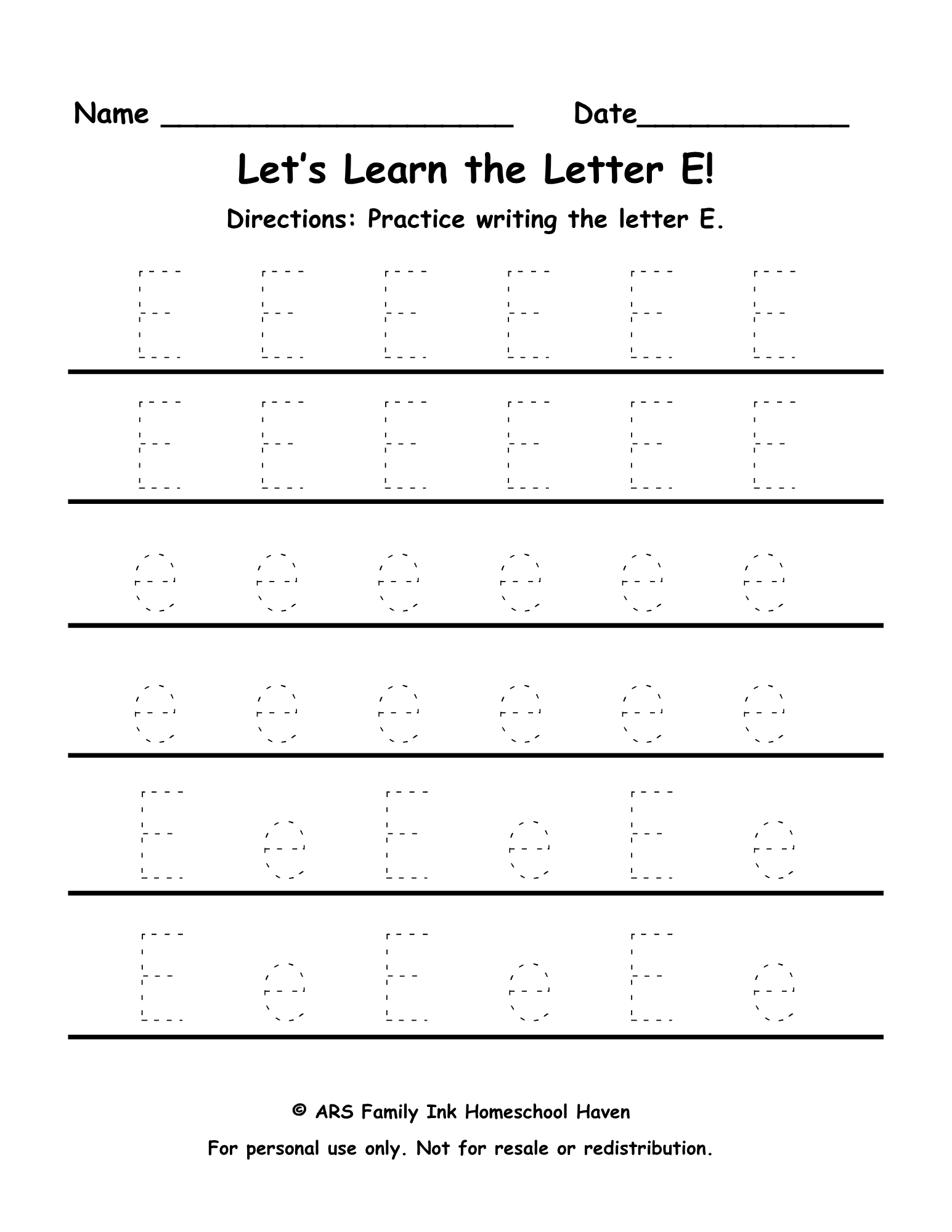 Letter E Tracing Worksheet (Free Printable for Preschool & Kindergarten ...
