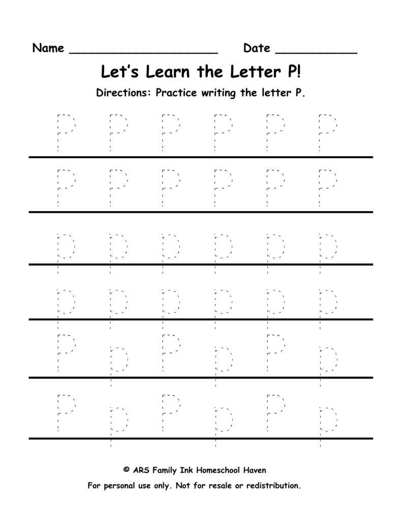 letter P tracing worksheet for preschool and kindergarten uppercase and lowercase practice printable