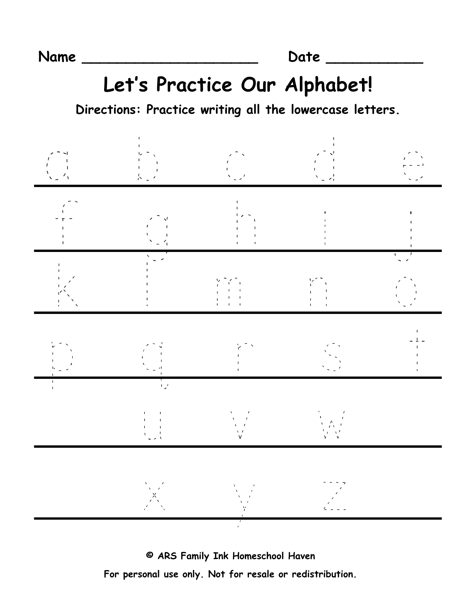 Free Lowercase Alphabet Tracing Worksheet | a–z Handwriting Practice ...