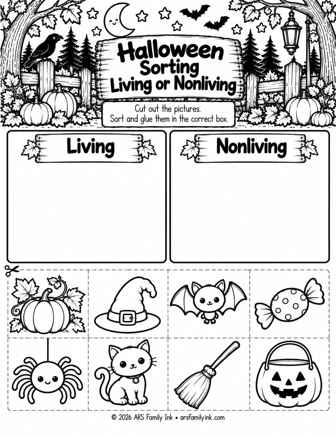 Halloween sorting worksheet