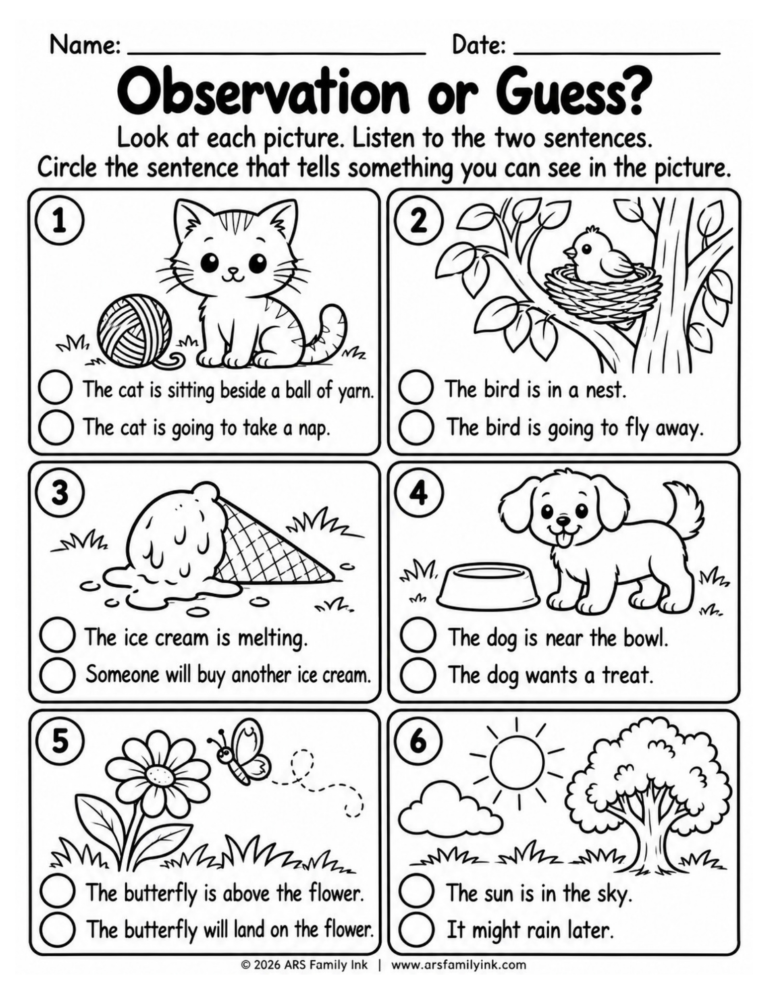Observation or Guess kindergarten science worksheet for identifying what can be observed in pictures