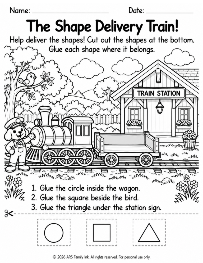 The Shape Delivery Train Worksheet – ARS Family Ink Homeschool Haven