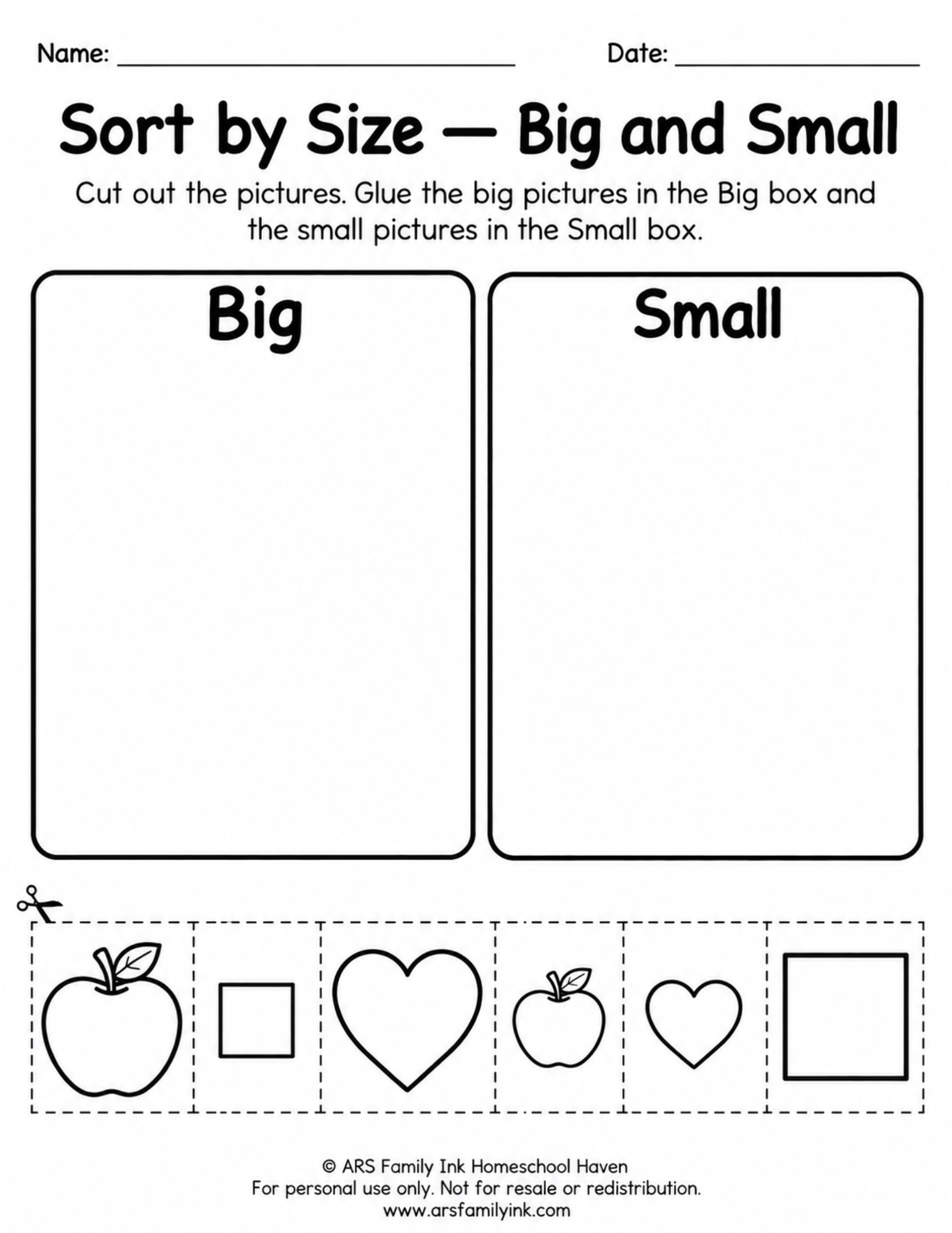 Sort L Worksheet Sort by Size – Big and Small | Free Preschool Worksheet – ARS Family ...