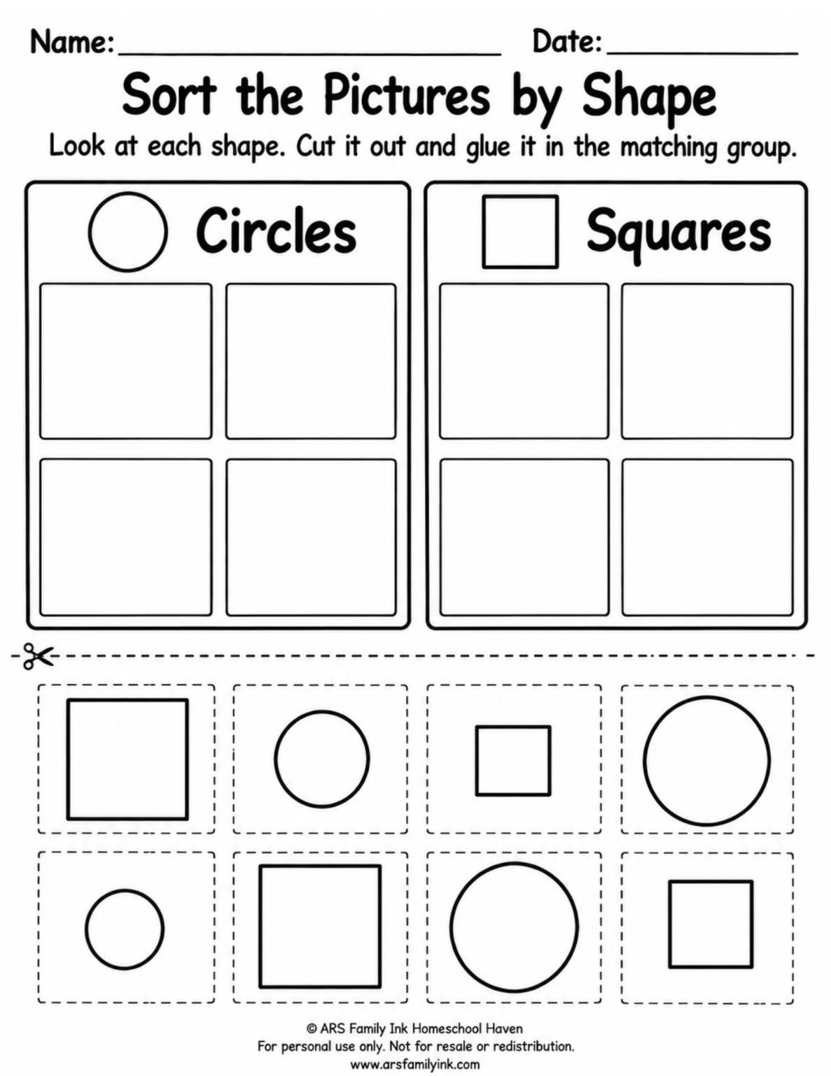 Sort Object Different Worksheet Sort the Pictures by Shape – Free Preschool Worksheet – ARS Family Ink ...