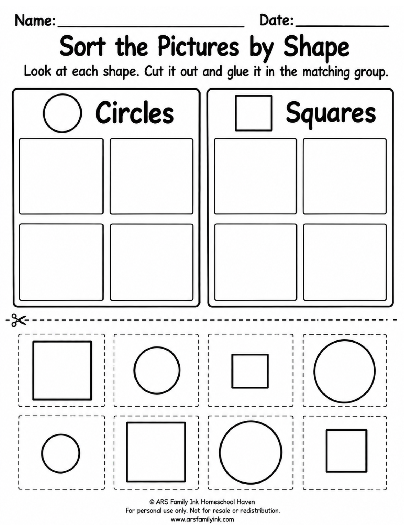 Sort L Worksheet Sort the Pictures by Shape – Free Preschool Worksheet – ARS Family Ink ...